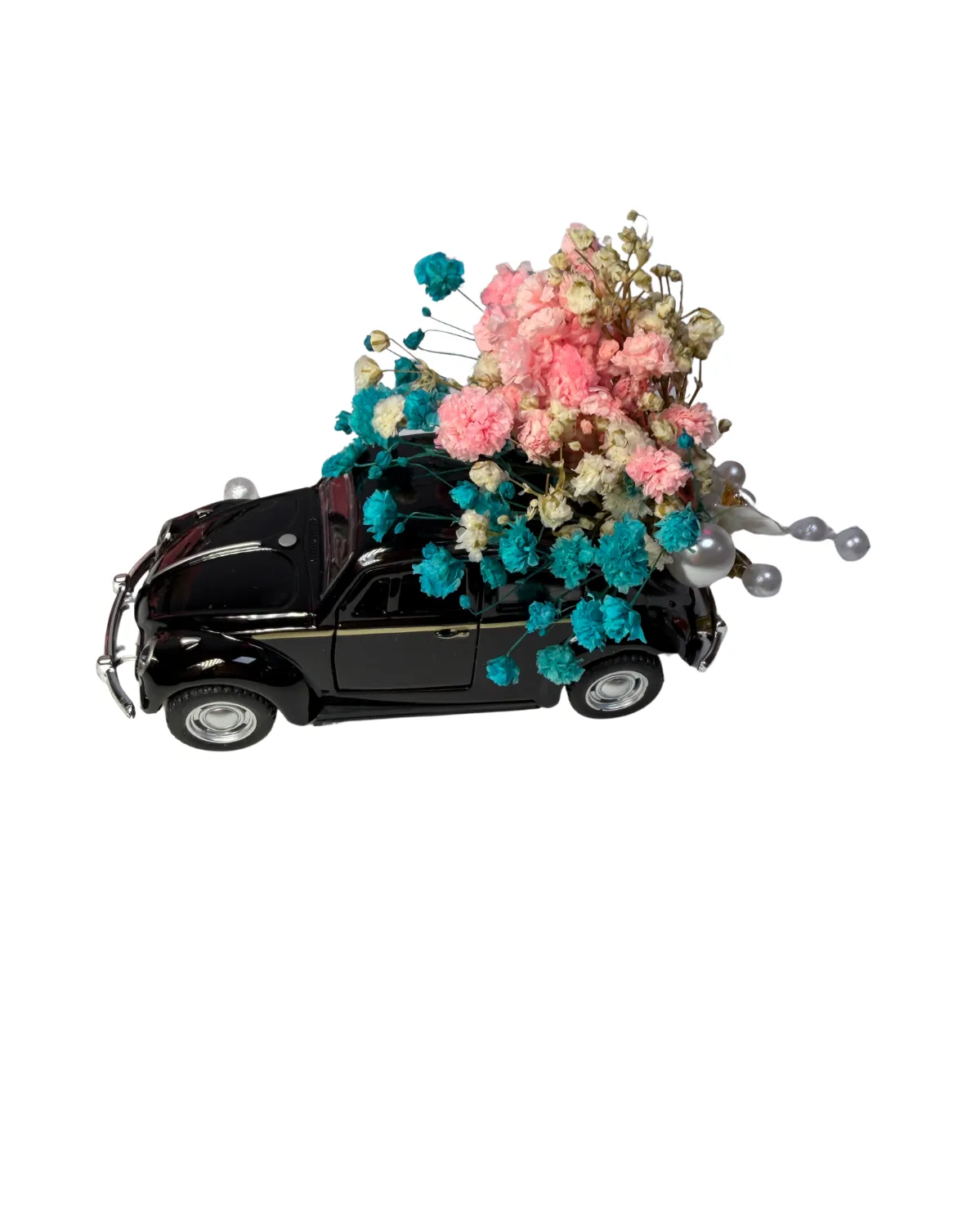 Deko-Oldtimer mit Trockenblumen & Perlen