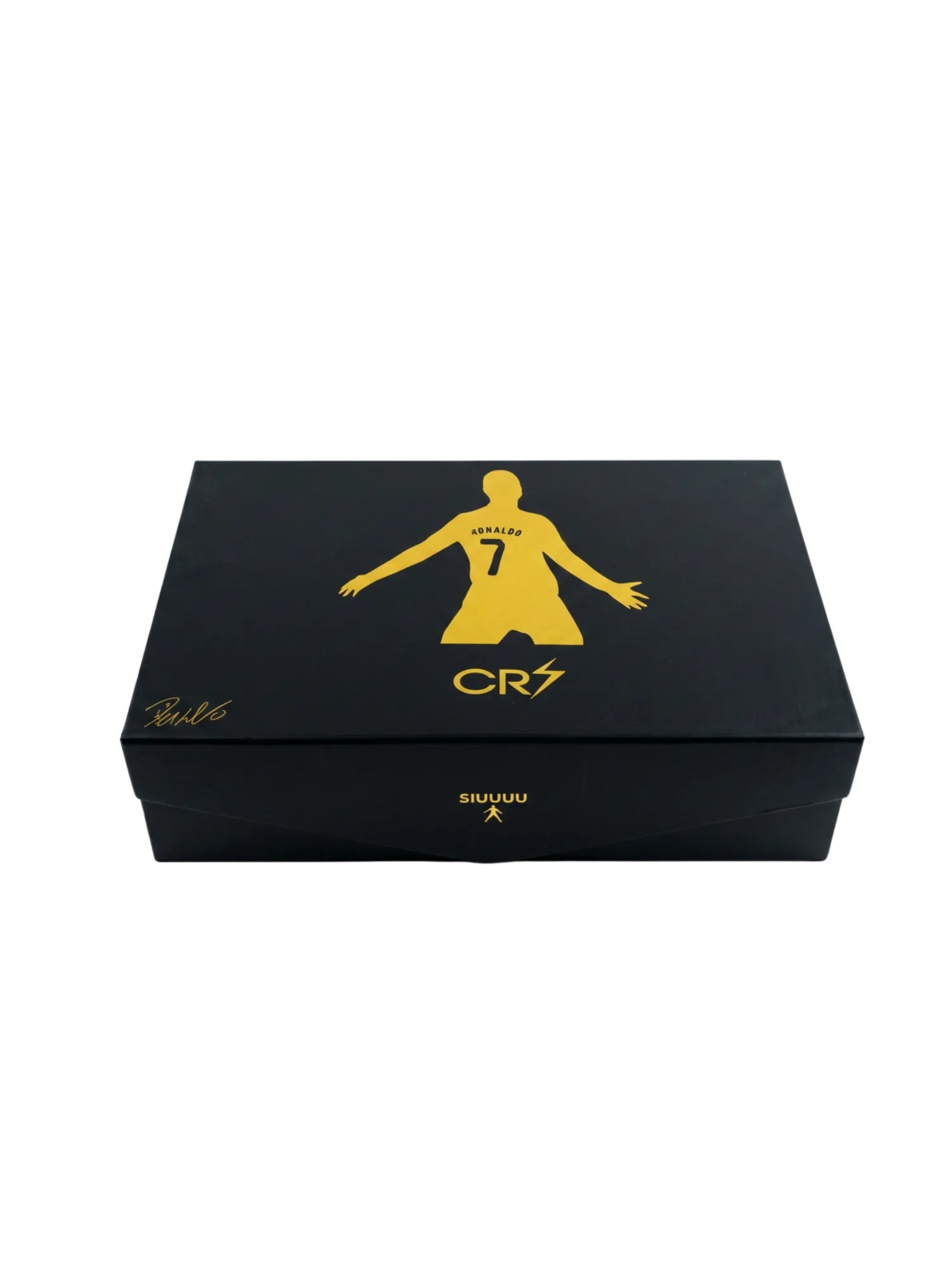 CR7 Fan-Geschenkbox geschlossen mit goldener Ronaldo-Silhouette