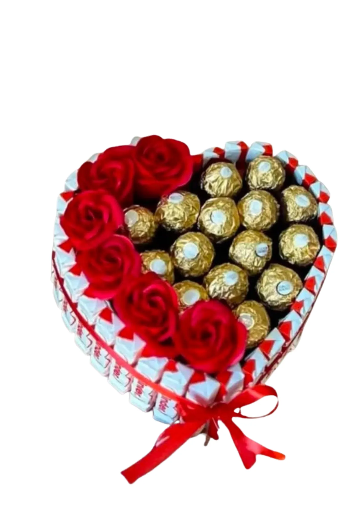 Herz-Box mit Ferrero & roten Rosen