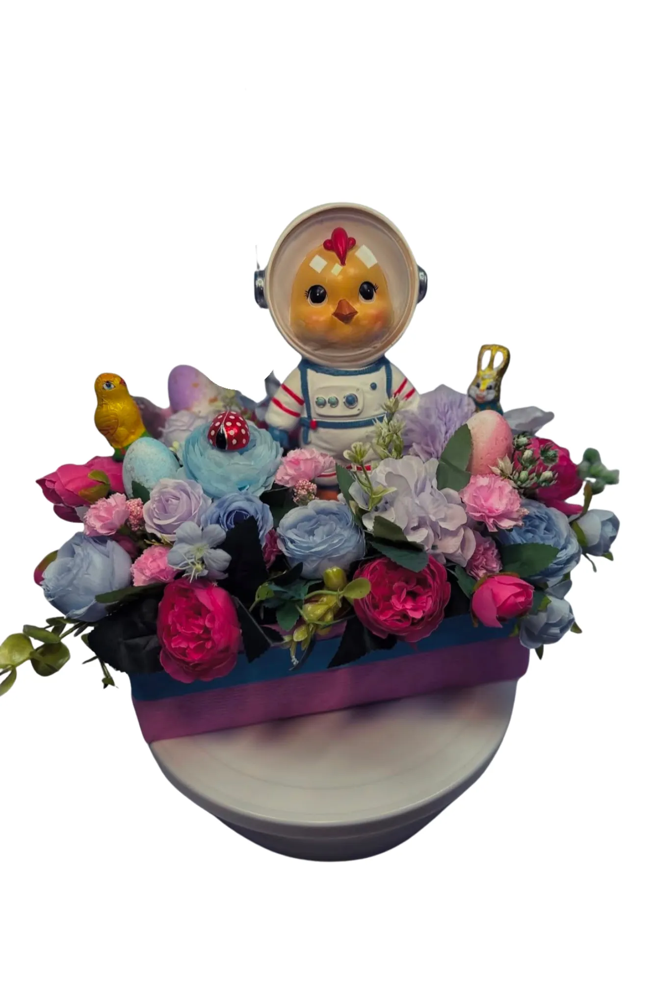 Oster-Blumenbox mit Astronauten-Küken