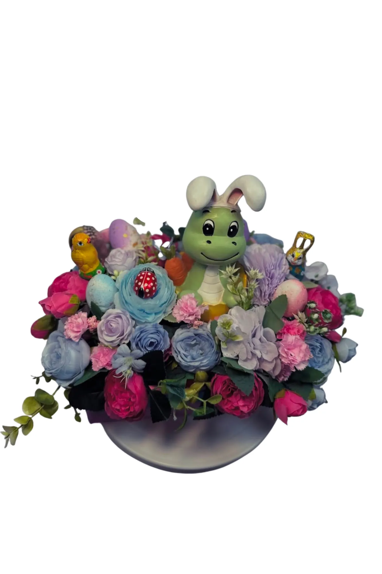 Oster-Blumenbox mit grünem Drachen