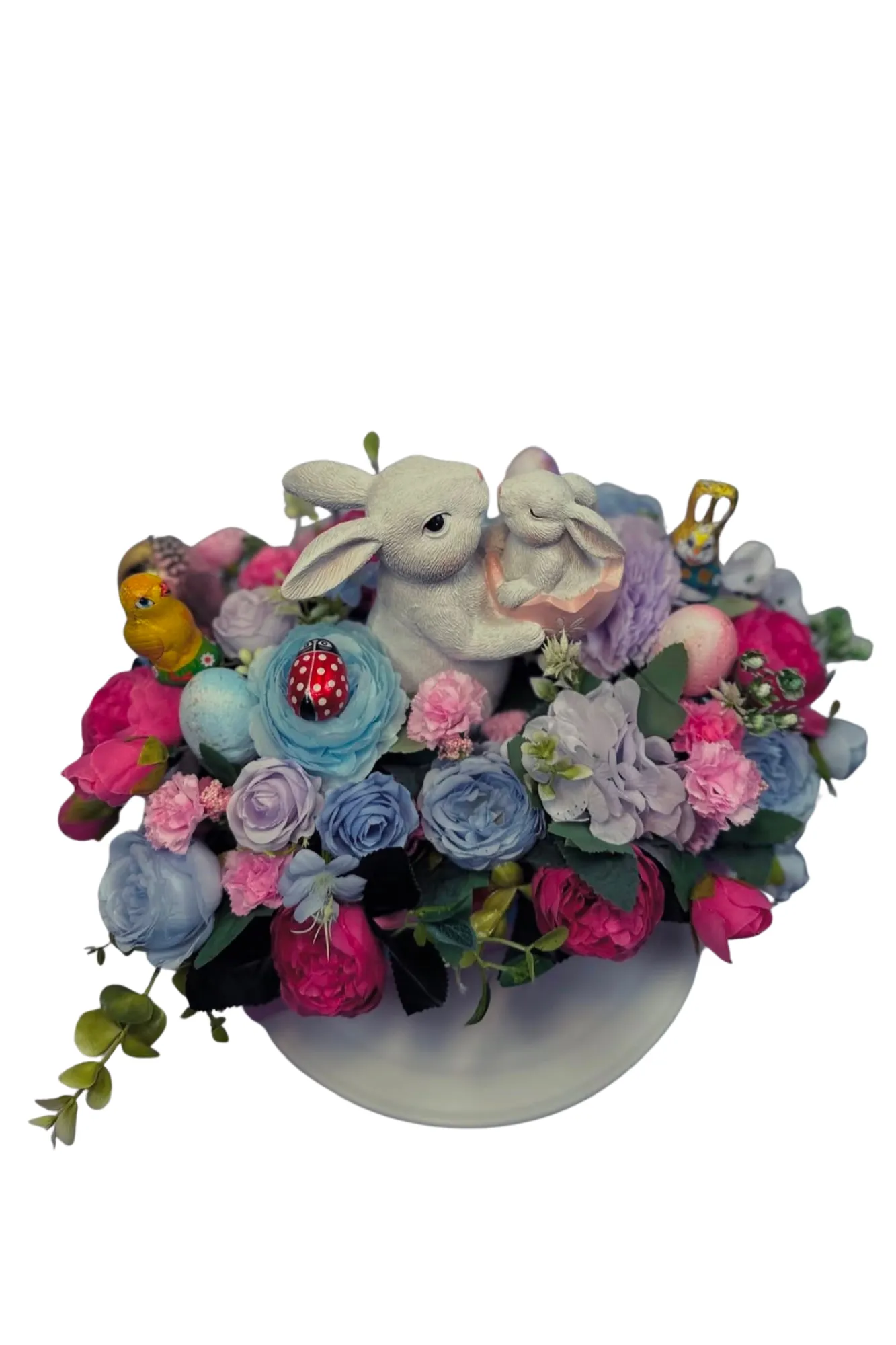 Oster-Blumenbox mit Hasenfamilie