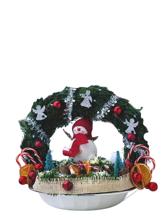 Weihnachts-Schneemann-Gesteck